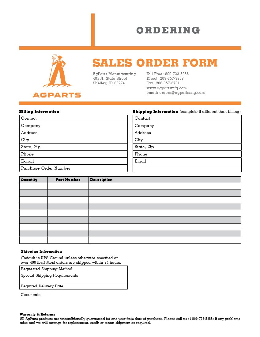 Ag Parts Order Form